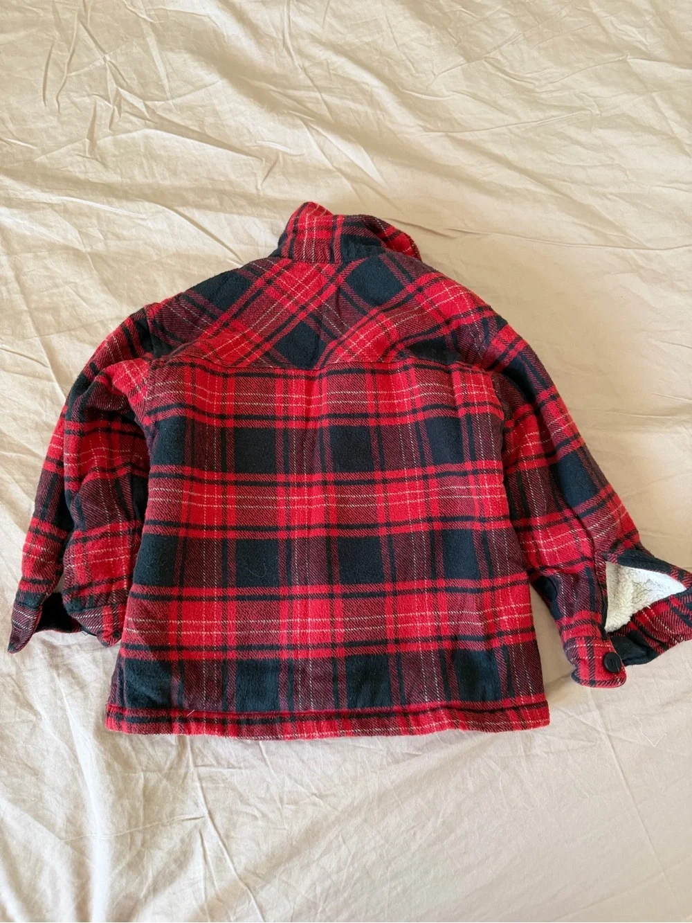 Zara Kids Red & Black Plaid Sherpa-Lined Pea Coat 3-4Y